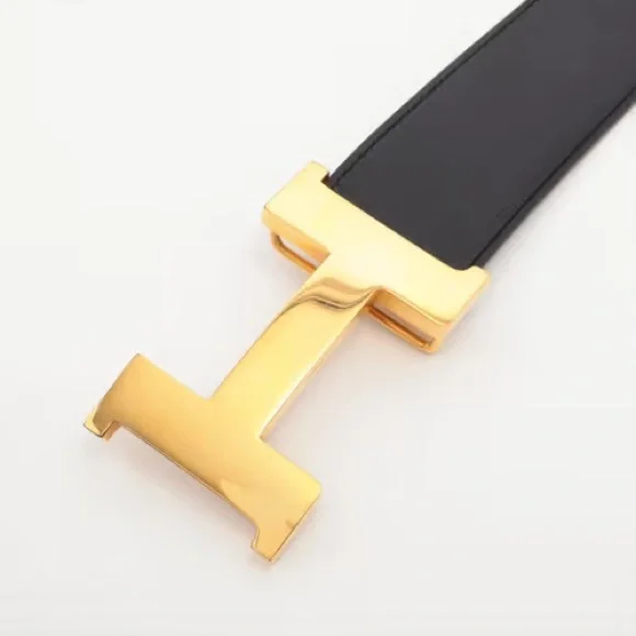 Authentic HERMES gold Constance H buckle brown black belt 85cm unisex - Picture 2 of 12